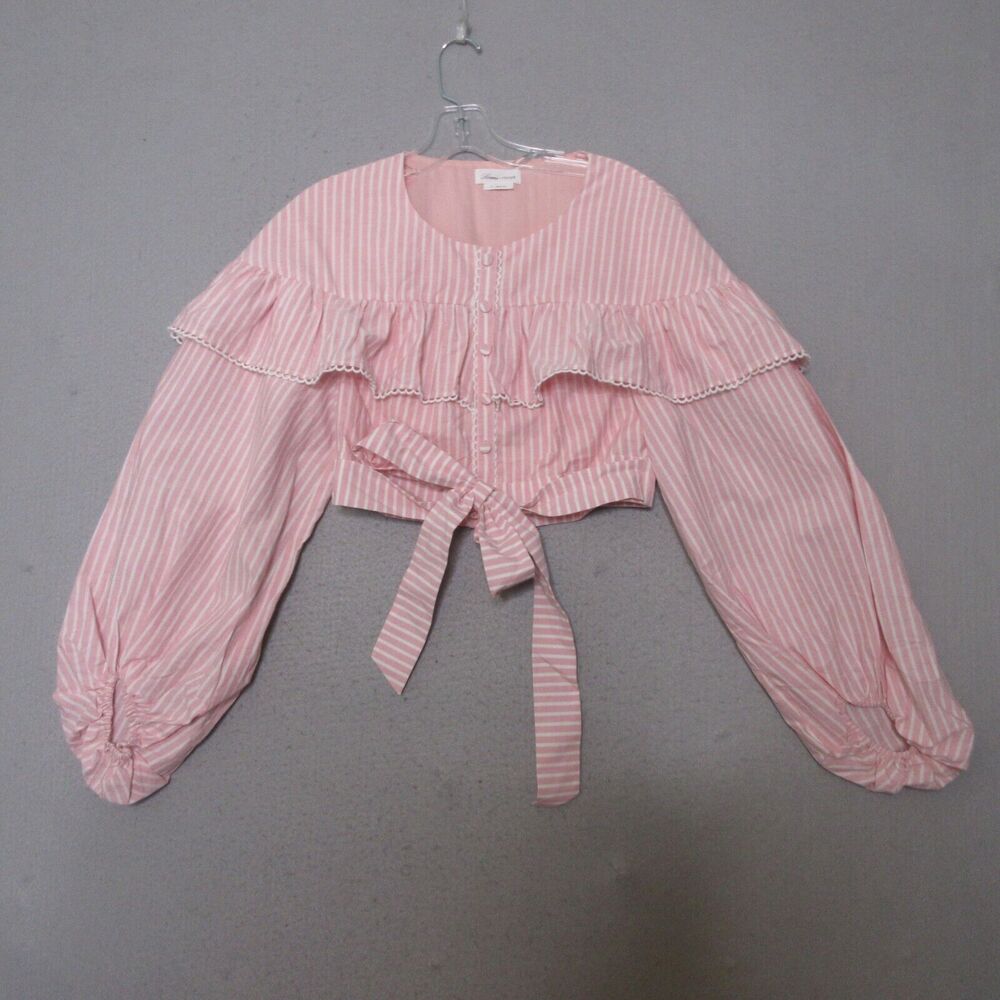 Lovers‎ & Friends Top XS Halle Pink Stripe Ruffle Crop Coquette Tie Waist